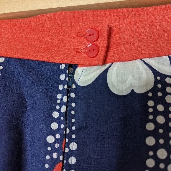 Vintage 70s Handmade Red White Blue Flower Power Maxi Skirt - Picture 9 of 10